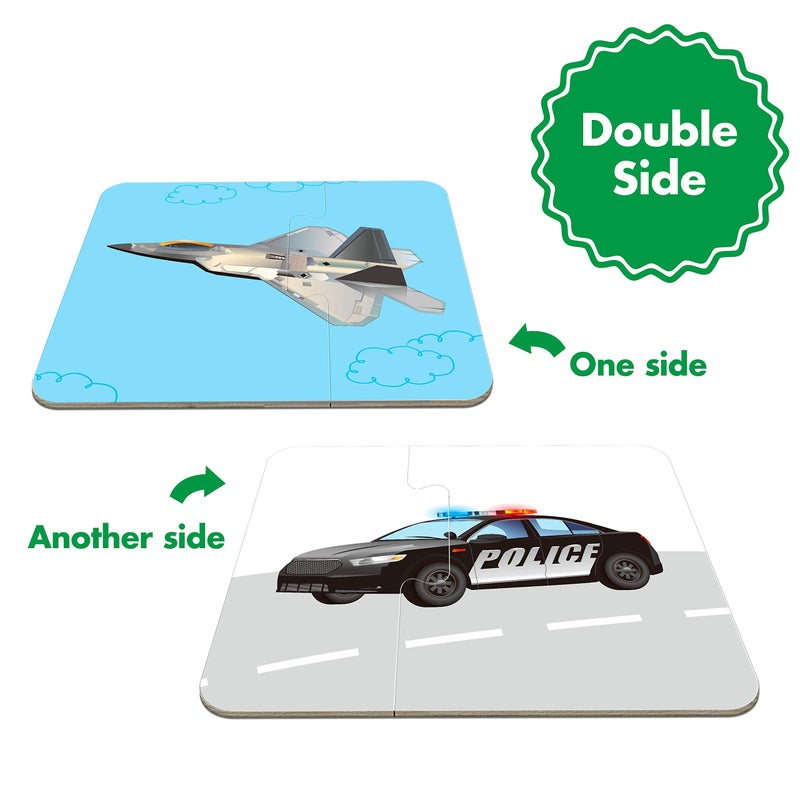 SpriteGru 48 Vehicle Matching Puzzles with Error-Correction Mechanism Pre-Primer in 2 Pieces, Perfect for Preschool Learning (24 Blocks Double Sided) - Image 2
